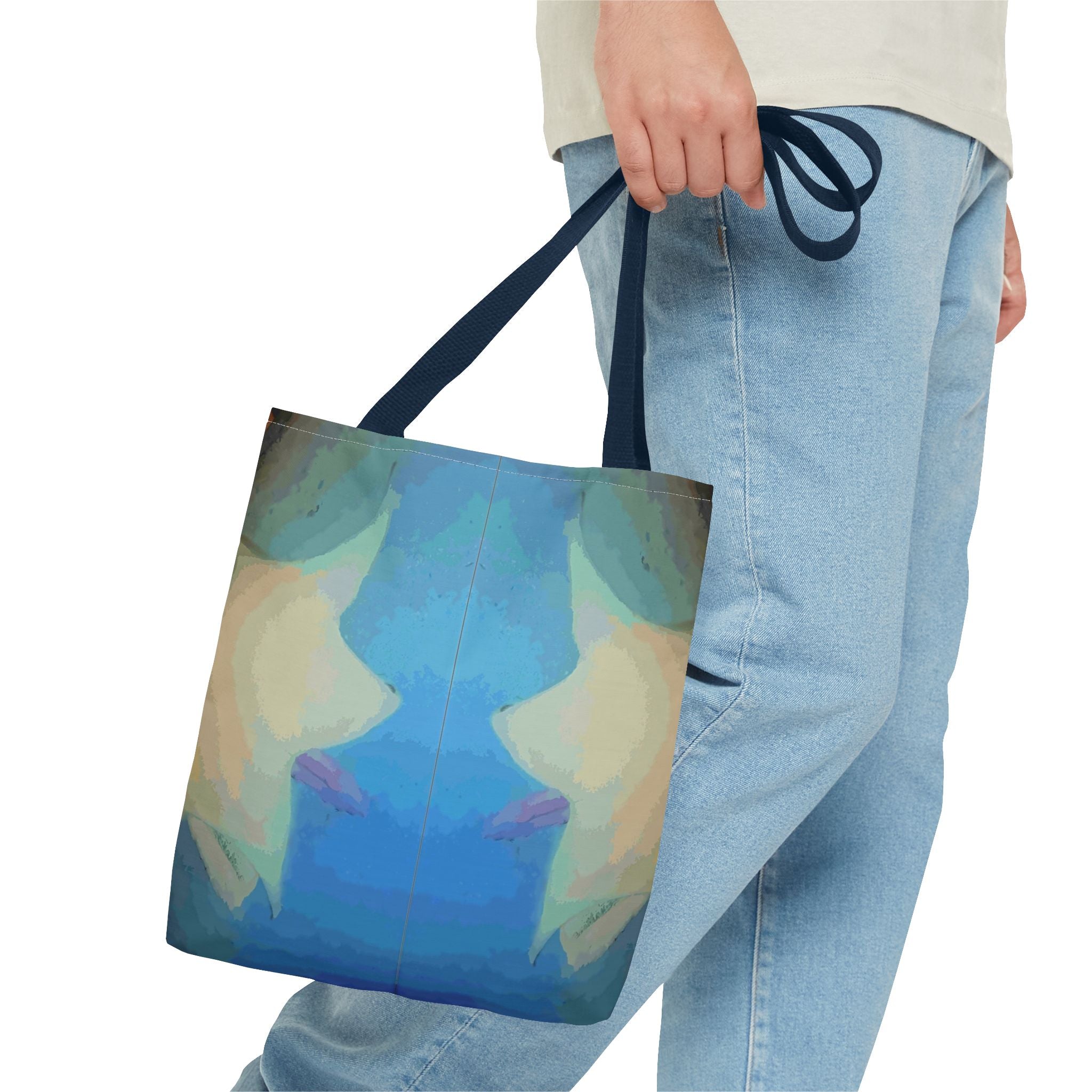 Abstract Blue Mirror Tote Bag – Artistic All-Over Print Beach & Everyday Tote