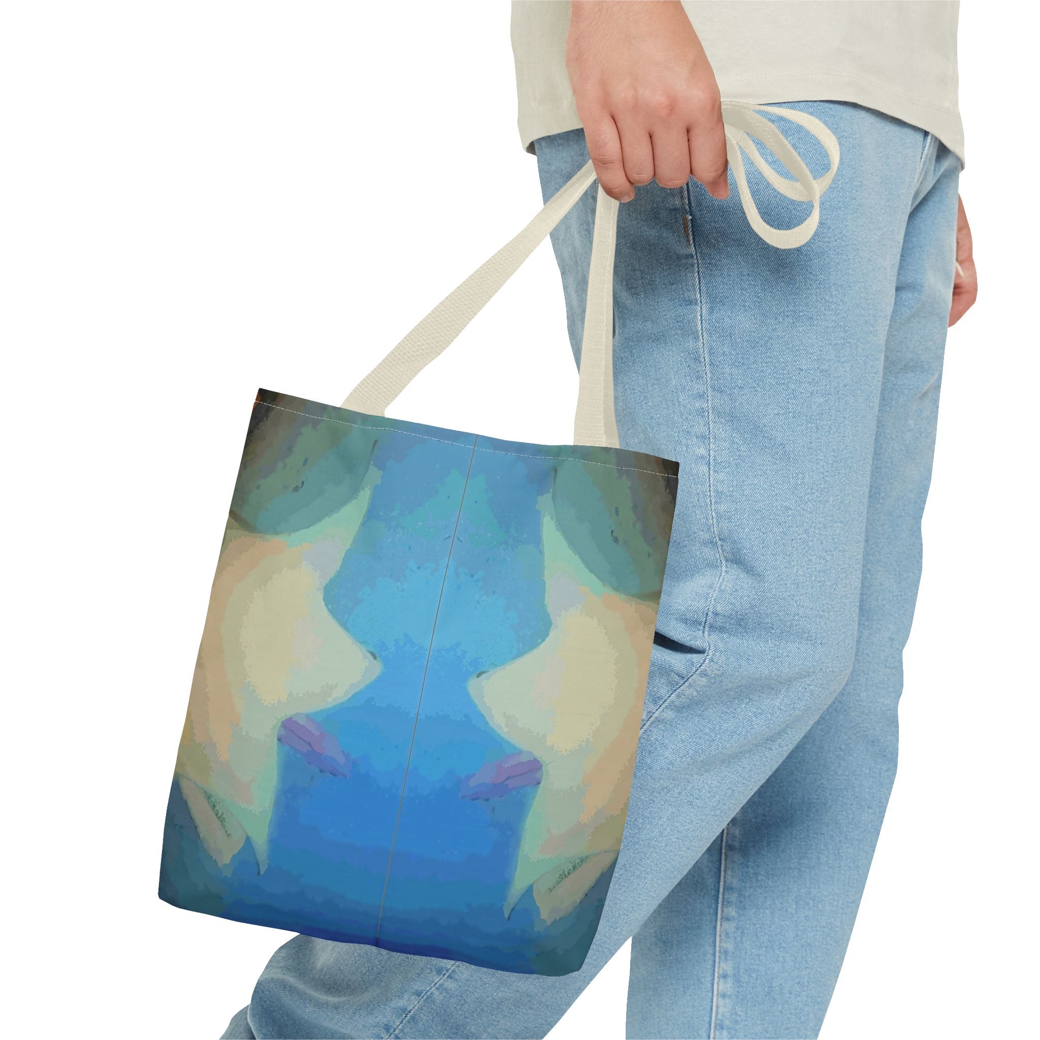 Abstract Blue Mirror Tote Bag – Artistic All-Over Print Beach & Everyday Tote