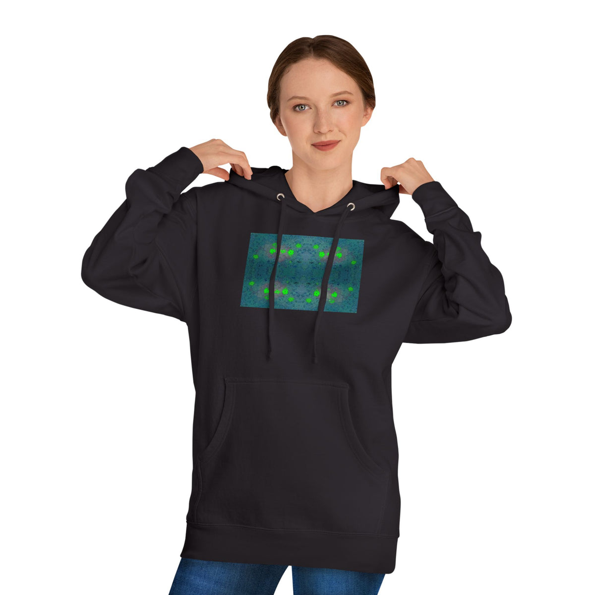 Abstract Neon Geo Hoodie — Green Glowing Pattern Pullover