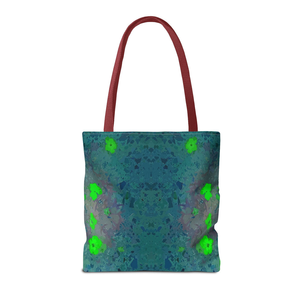 Teal Kaleidoscope Tote Bag — Abstract Green Floral All-Over Print