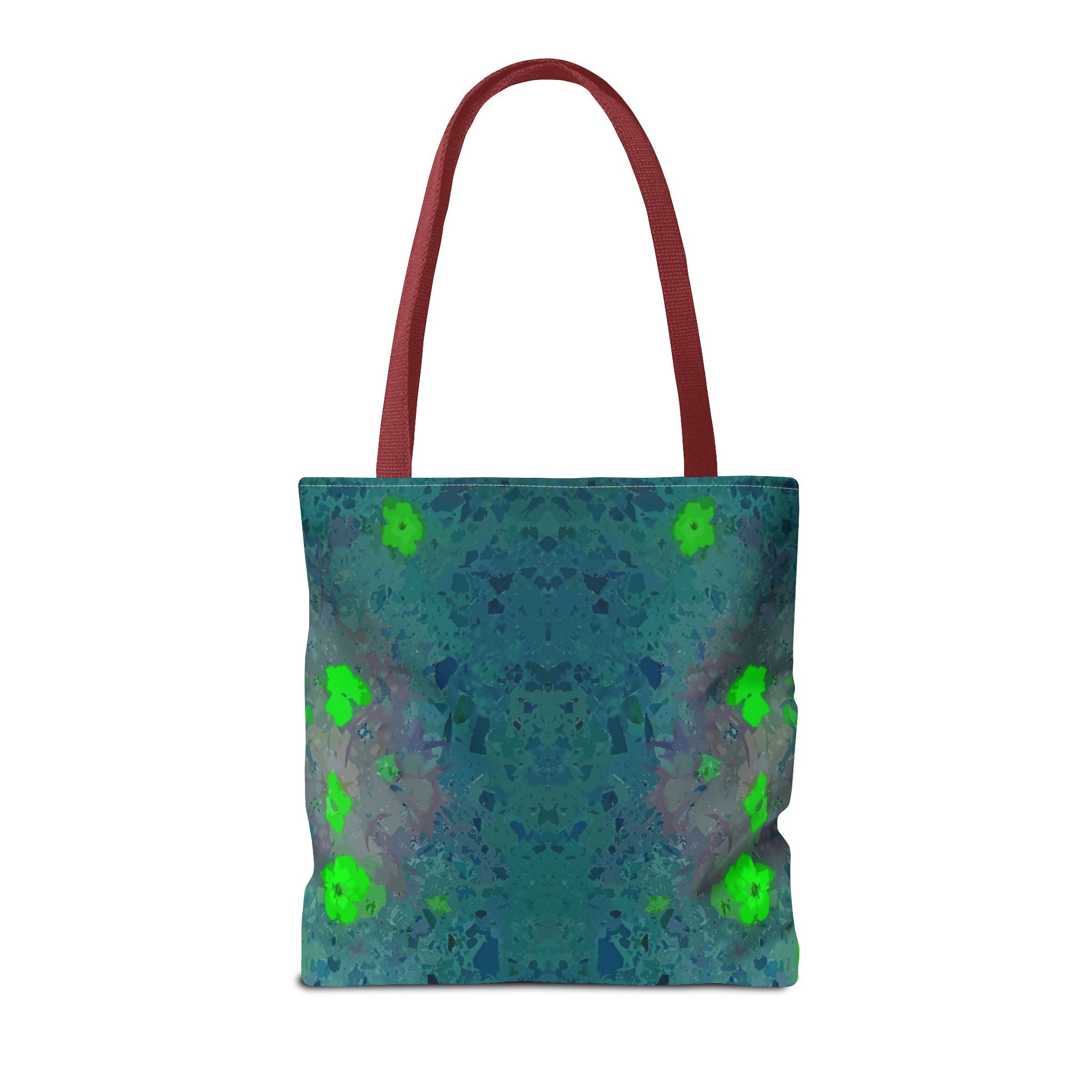 Teal Kaleidoscope Tote Bag — Abstract Green Floral All-Over Print