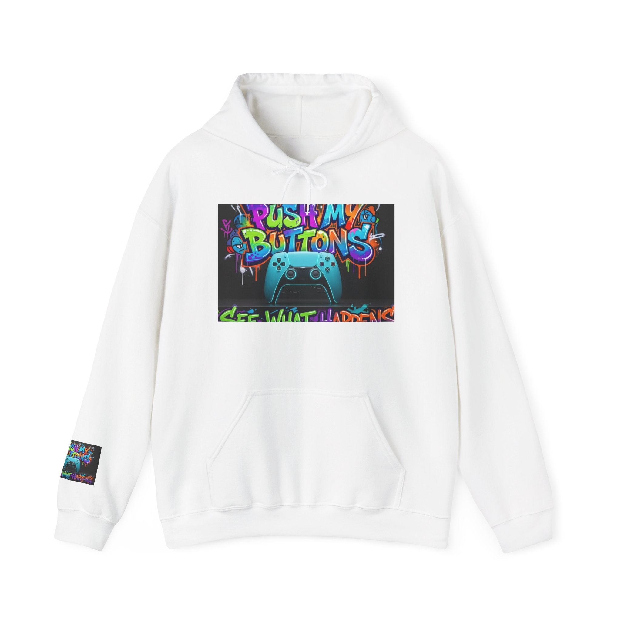 Gaming Hoodie — 'Push My Buttons' Colorful Controller Graphic