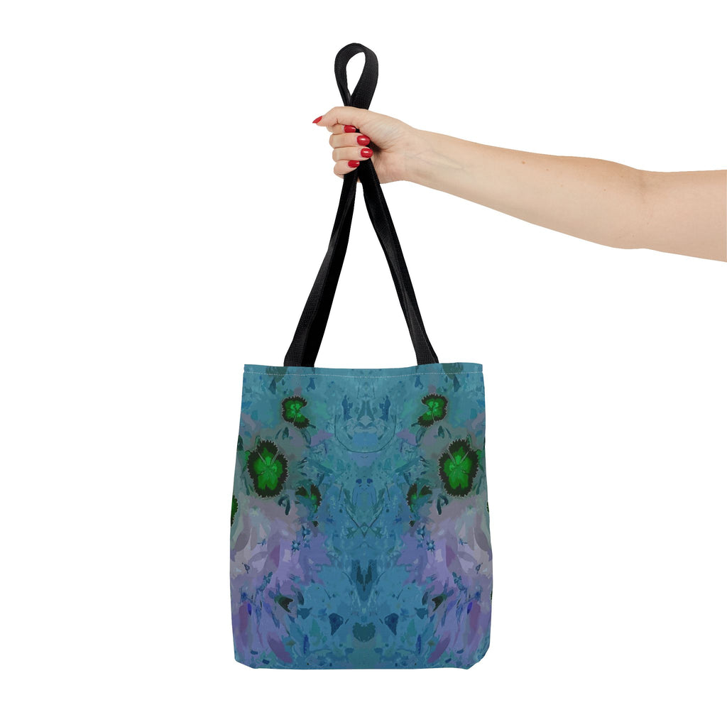 Abstract Blue-Green Art Tote Bag – All-Over Print Floral Kaleidoscope