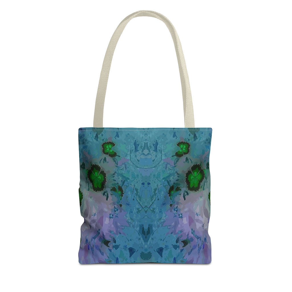 Abstract Blue-Green Art Tote Bag – All-Over Print Floral Kaleidoscope