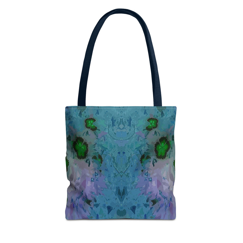 Abstract Blue-Green Art Tote Bag – All-Over Print Floral Kaleidoscope
