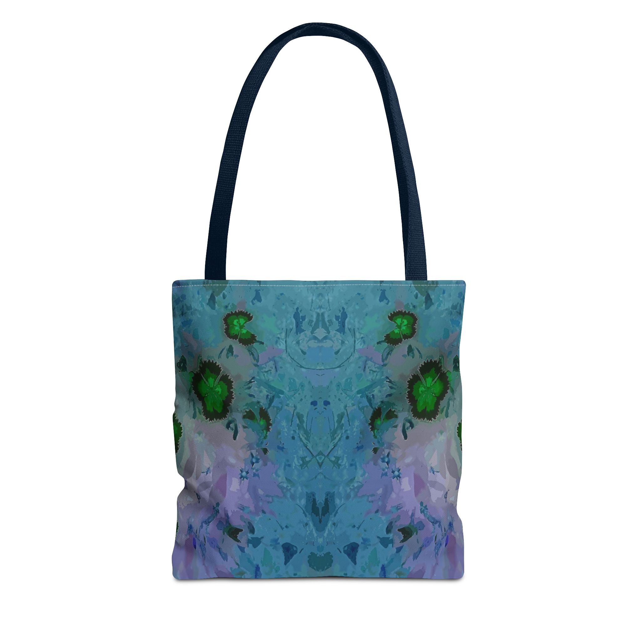 Abstract Blue-Green Art Tote Bag – All-Over Print Floral Kaleidoscope