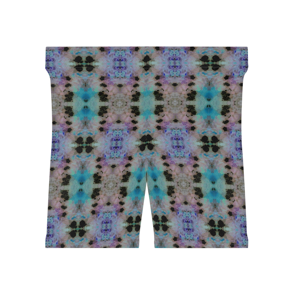 Tie-Dye Kaleidoscope Biker Shorts — Pastel Blue & Lavender Activewear