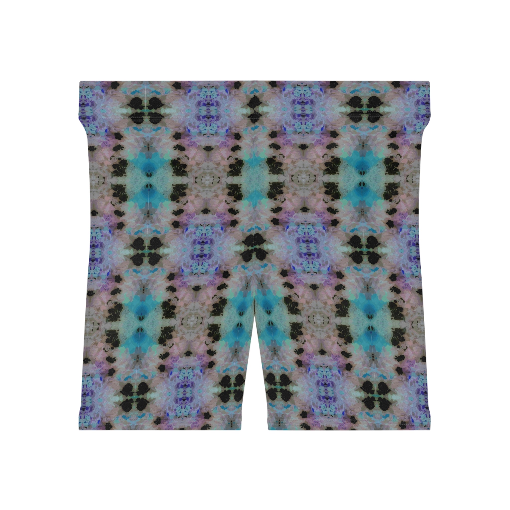 Tie-Dye Kaleidoscope Biker Shorts — Pastel Blue & Lavender Activewear