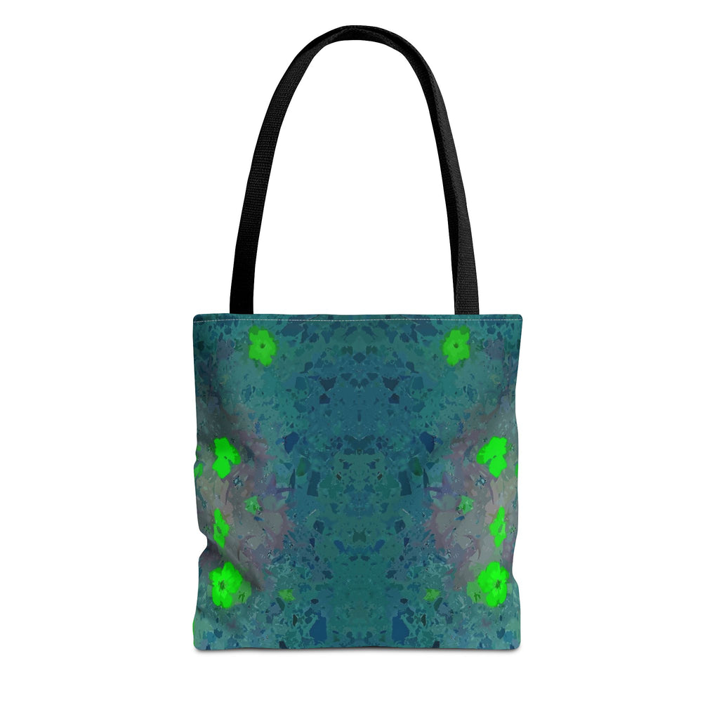 Teal Kaleidoscope Tote Bag — Abstract Green Floral All-Over Print
