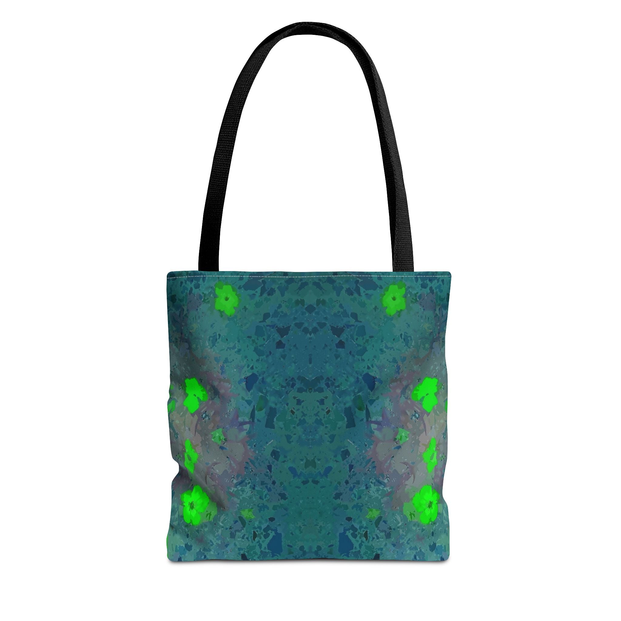 Teal Kaleidoscope Tote Bag — Abstract Green Floral All-Over Print