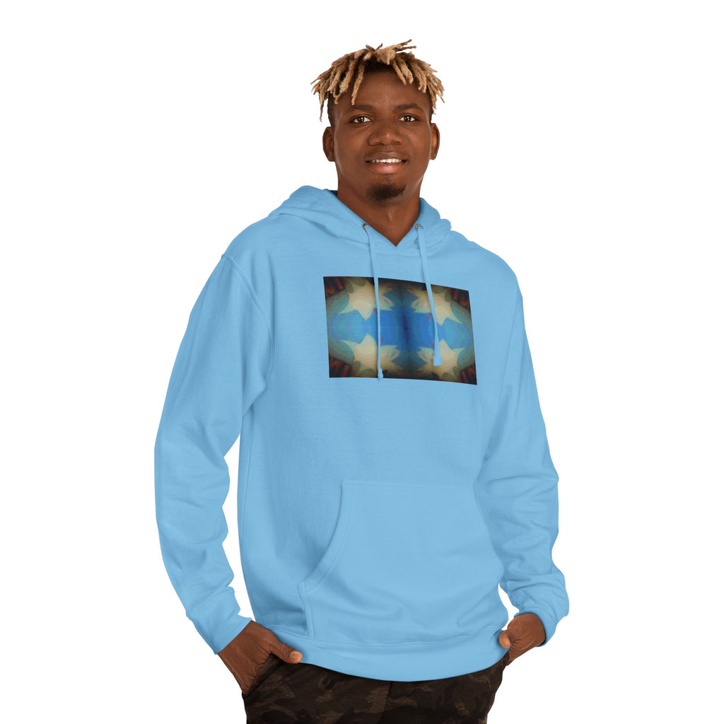 Abstract Blue Starfield Hoodie — Vintage Kaleidoscope Graphic Hooded Sweatshirt