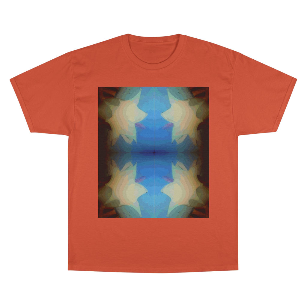 Abstract Blue Floral T-Shirt — Symmetrical Kaleidoscope Art Tee