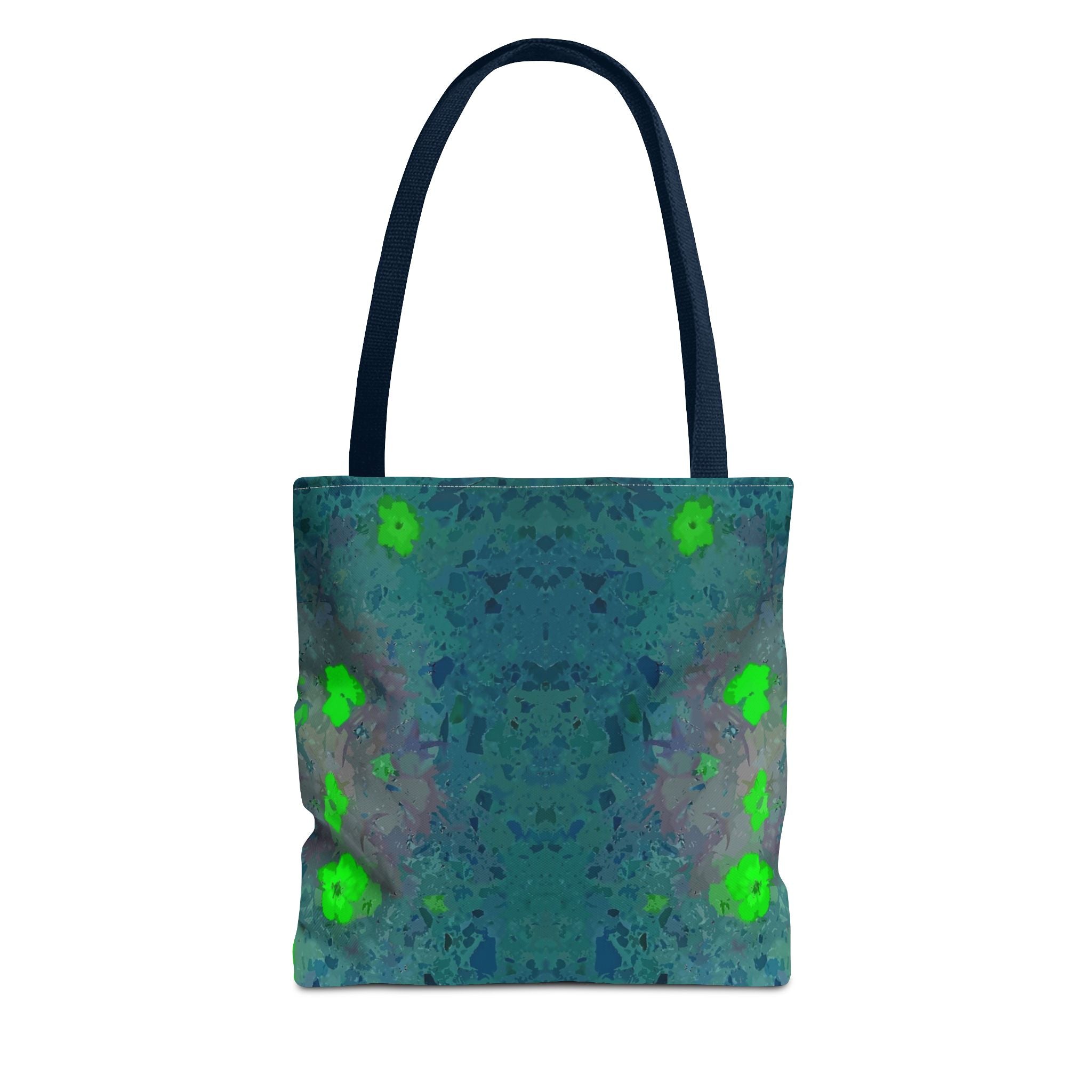Teal Kaleidoscope Tote Bag — Abstract Green Floral All-Over Print