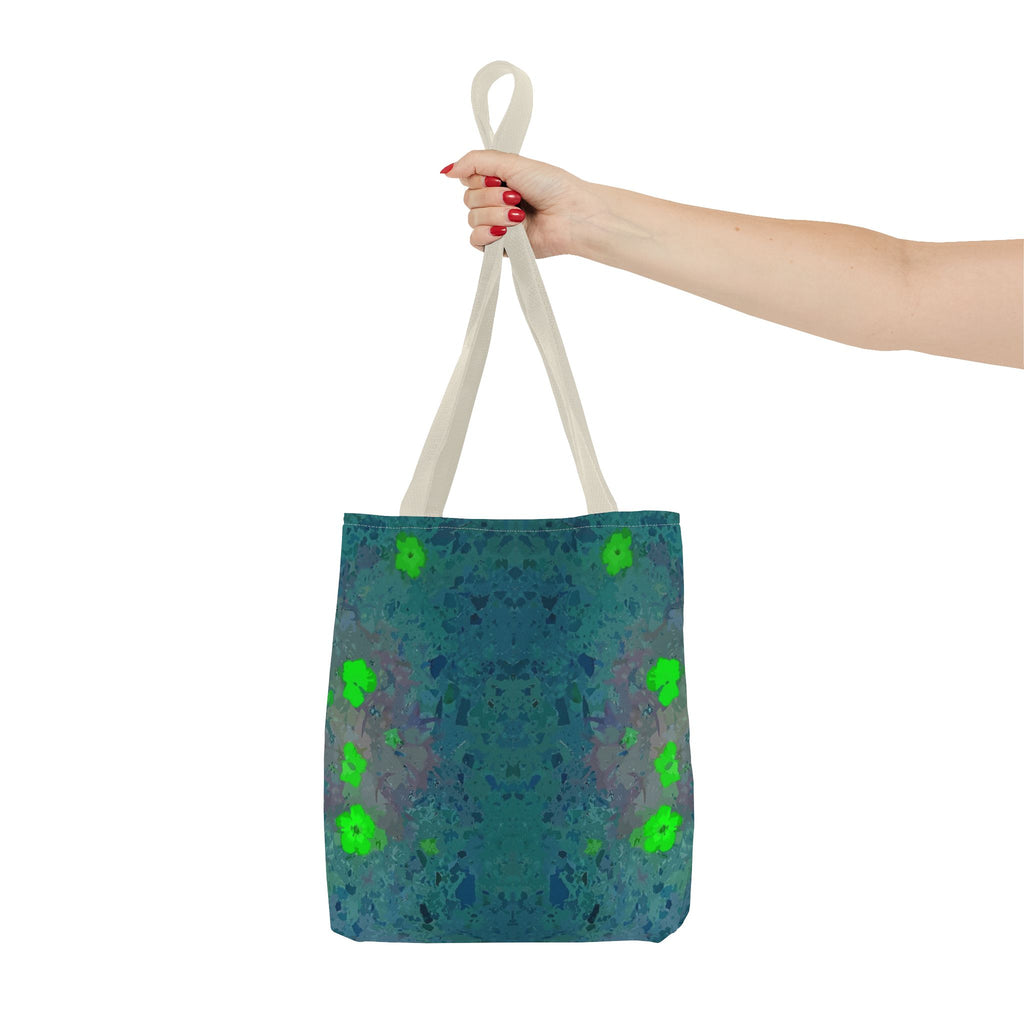 Teal Kaleidoscope Tote Bag — Abstract Green Floral All-Over Print