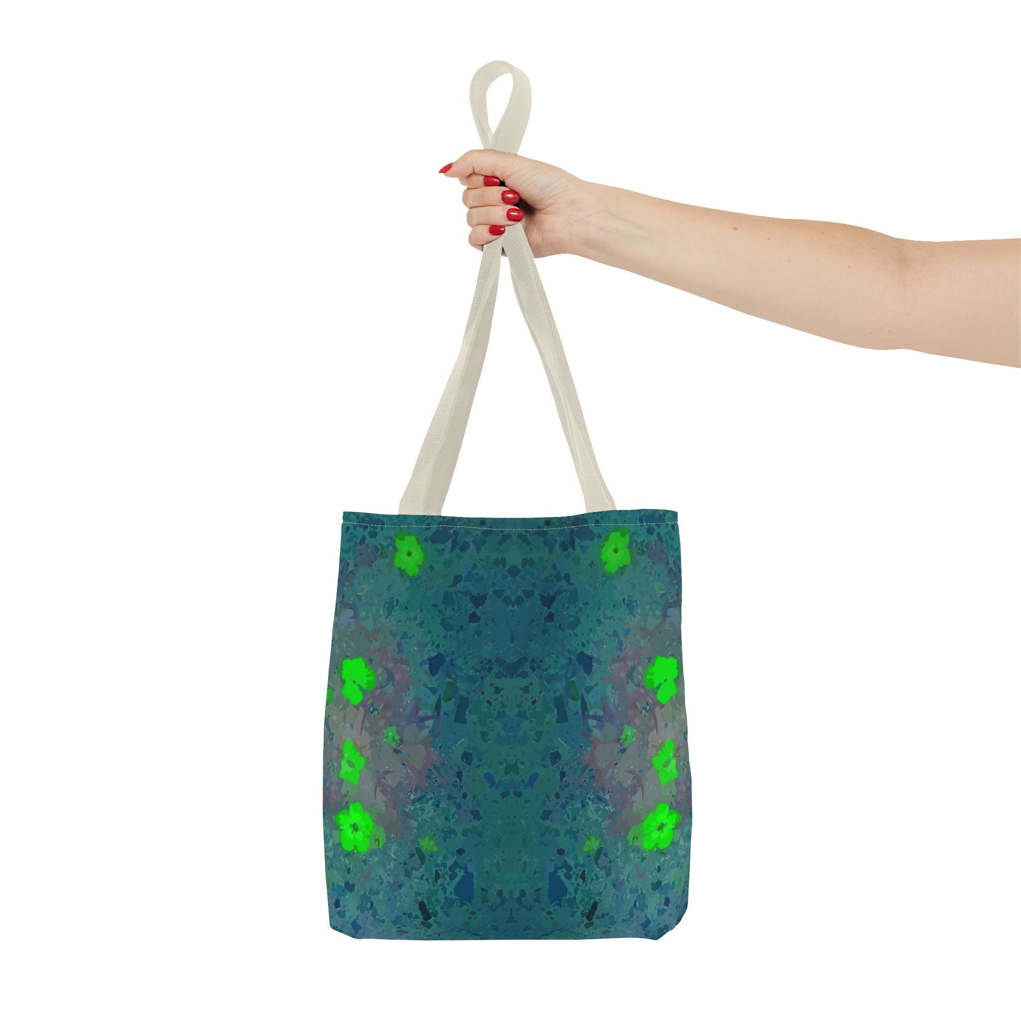 Teal Kaleidoscope Tote Bag — Abstract Green Floral All-Over Print