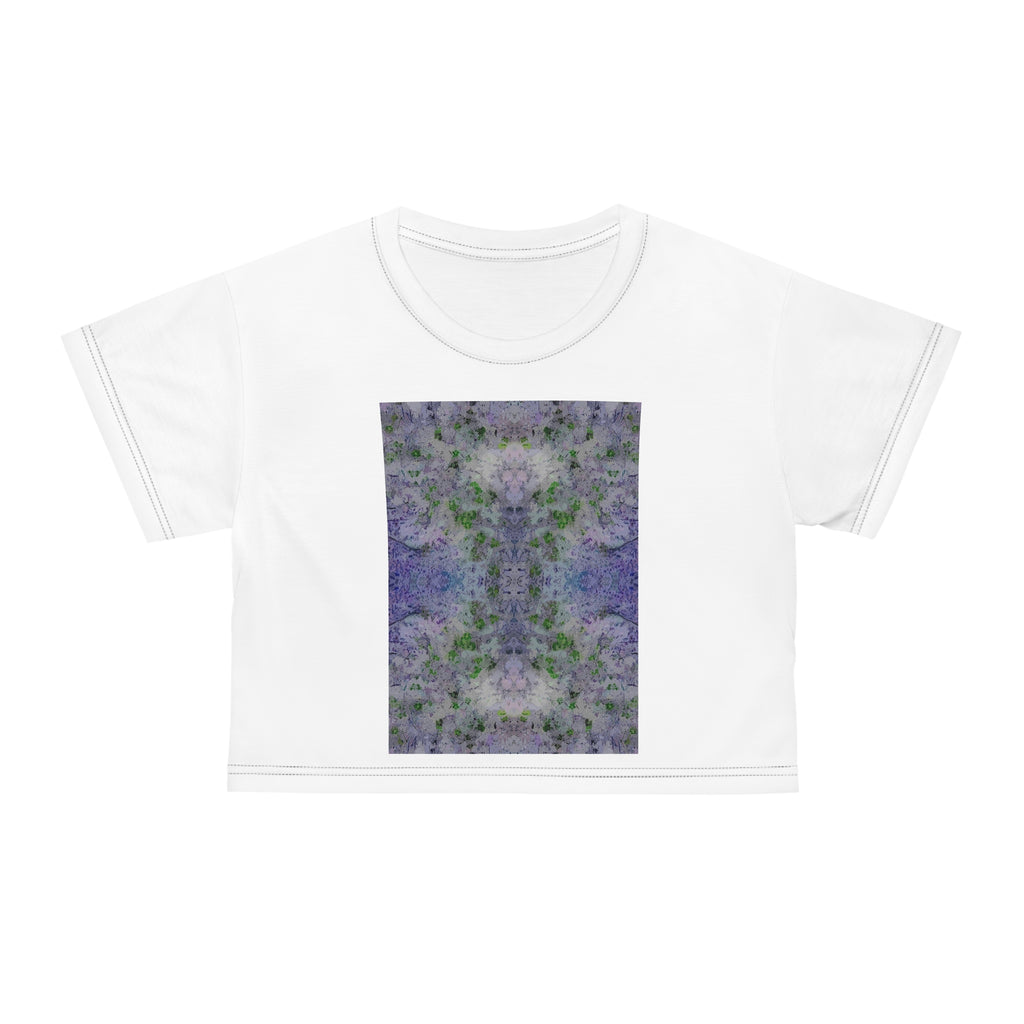 Floral Tie-Dye Crop Tee — Purple Green Abstract Garden Print