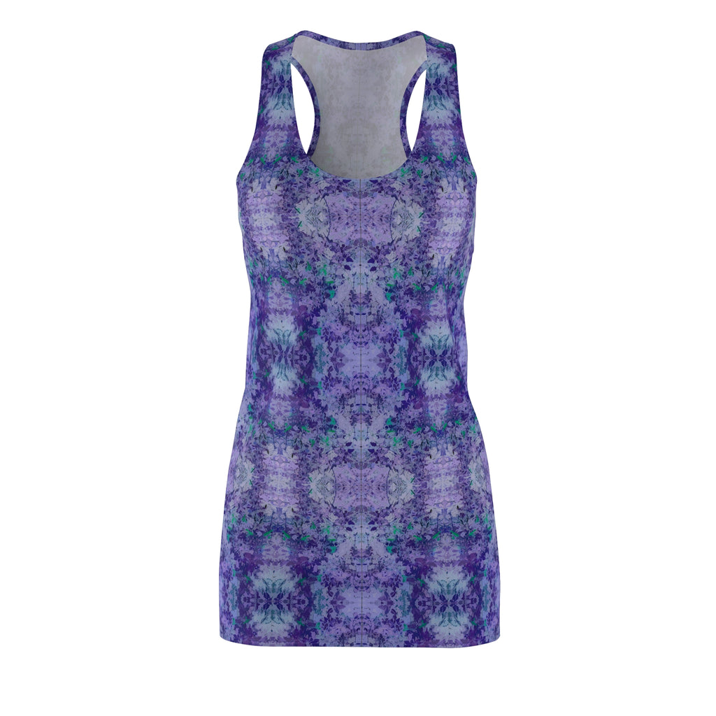 Purple Tie-Dye Racerback Dress — Boho Floral All-Over Print