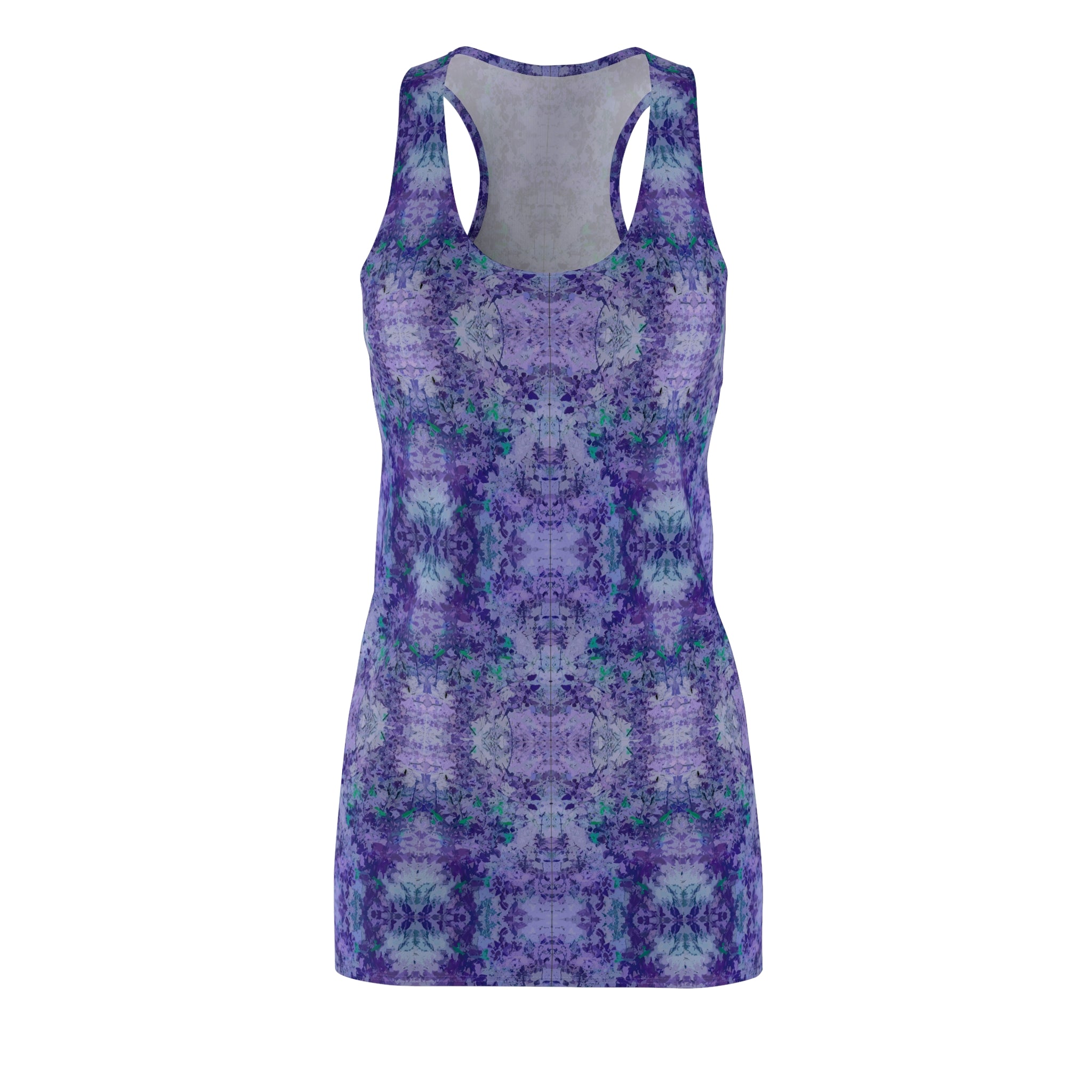 Purple Tie-Dye Racerback Dress — Boho Floral All-Over Print