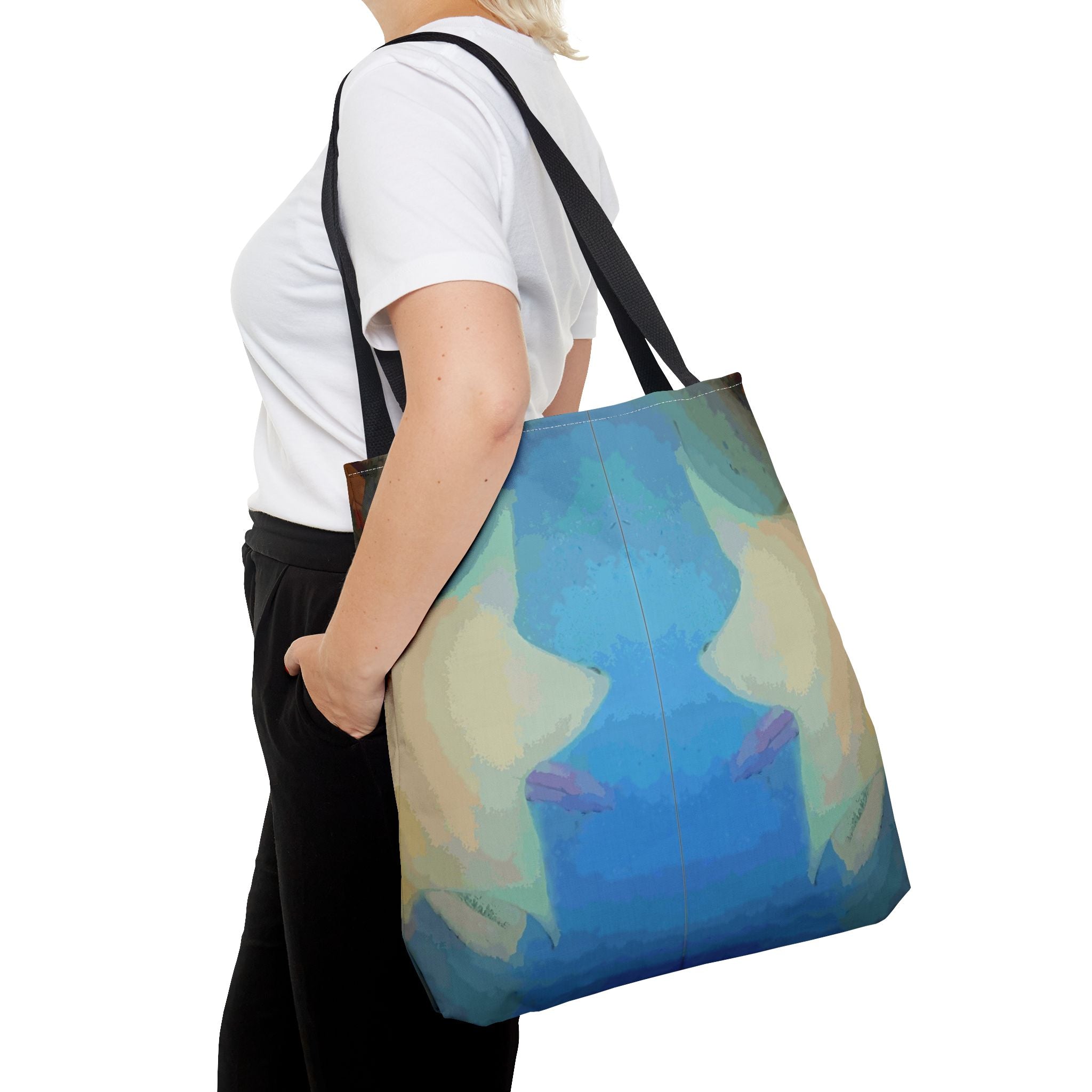 Abstract Blue Mirror Tote Bag – Artistic All-Over Print Beach & Everyday Tote