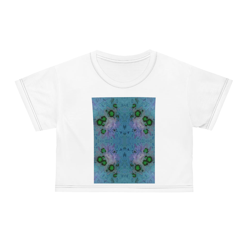 Blue Green Kaleidoscope Crop Tee — Floral Geometric Art Print