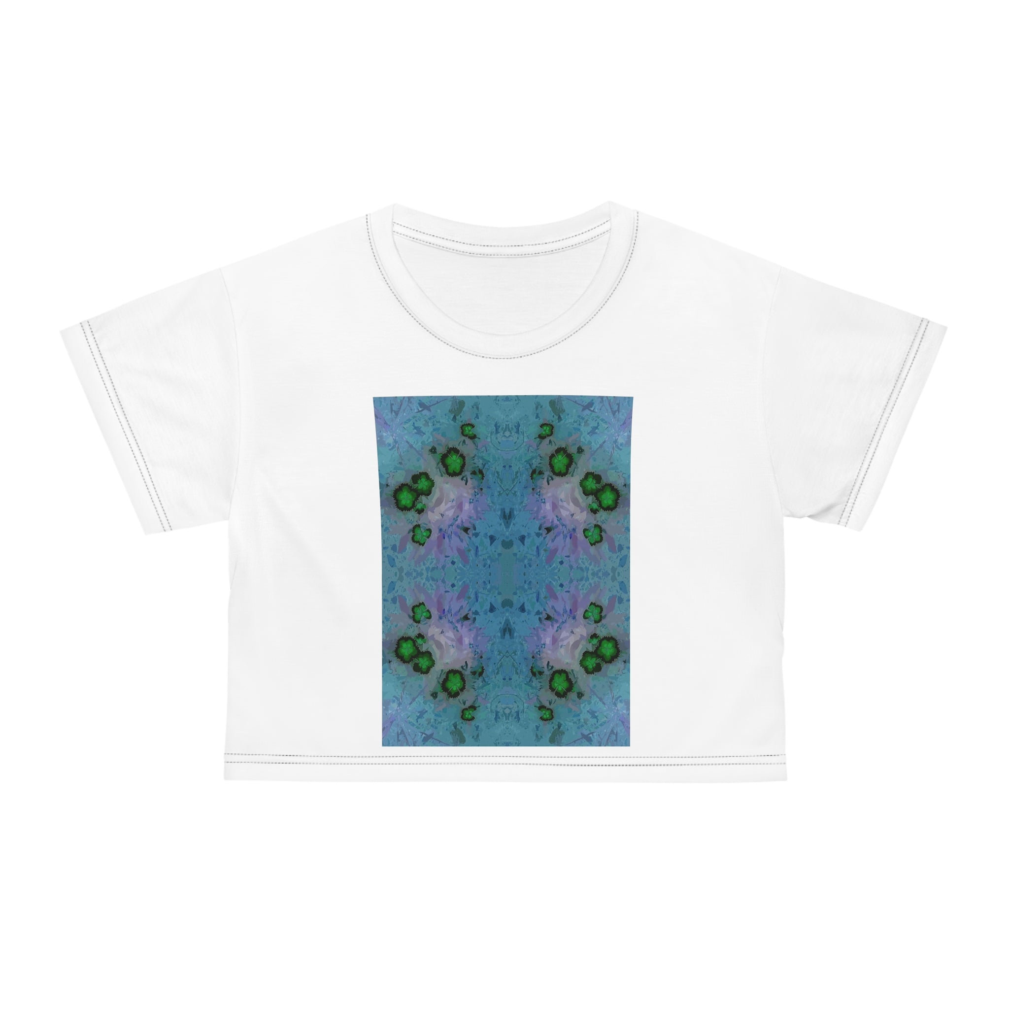 Blue Green Kaleidoscope Crop Tee — Floral Geometric Art Print