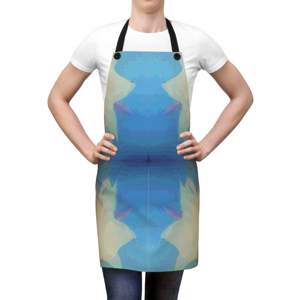 Abstract Blue Floral Apron – Symmetrical Watercolor Kitchen Apron