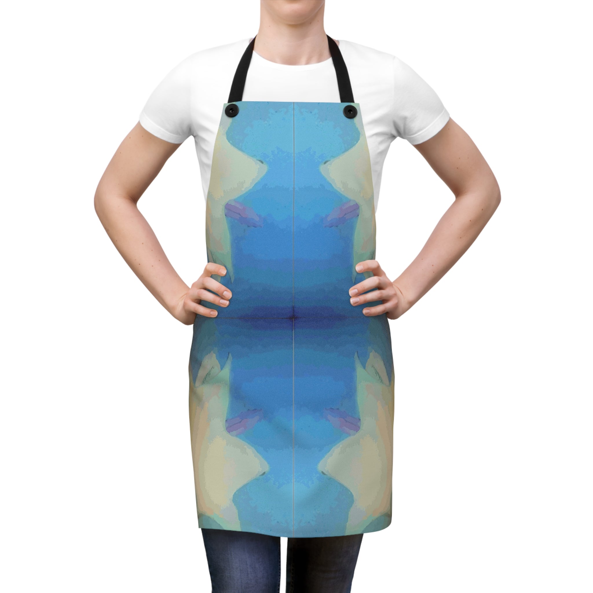 Abstract Blue Floral Apron – Symmetrical Watercolor Kitchen Apron