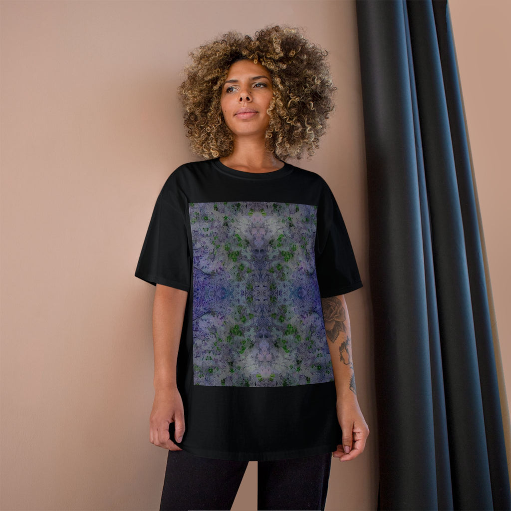 Abstract Floral Kaleidoscope T-Shirt — Purple Green Symmetry Print