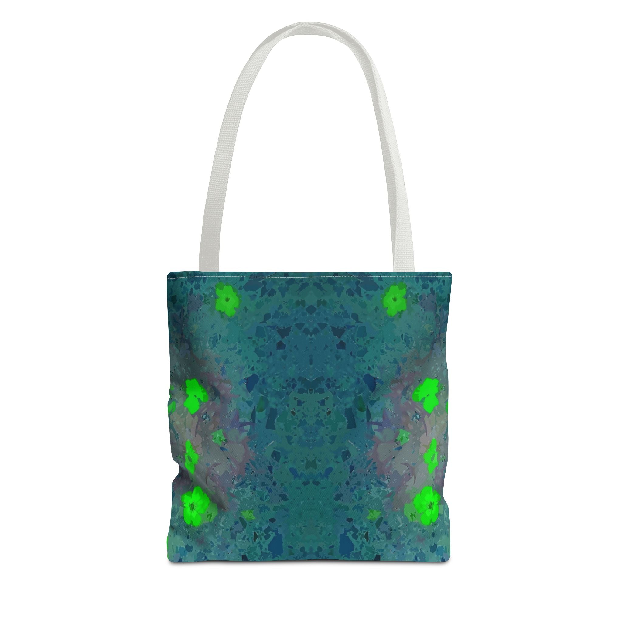 Teal Kaleidoscope Tote Bag — Abstract Green Floral All-Over Print