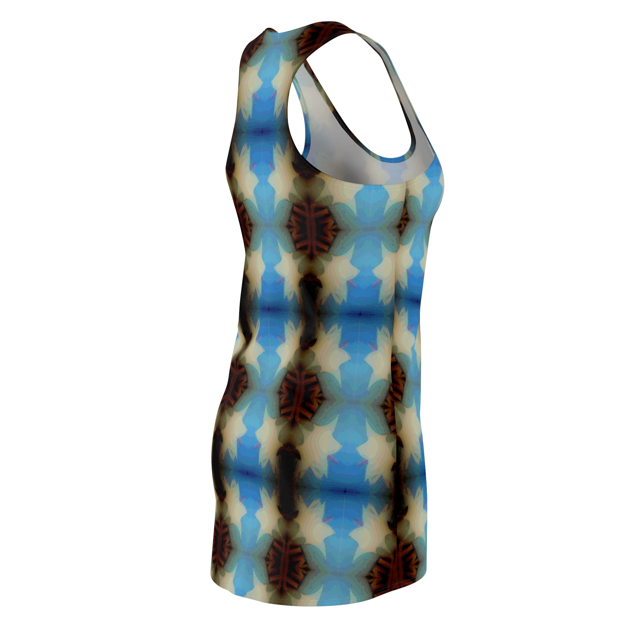 Kaleidoscope Racerback Dress — Blue Brown Geometric AOP
