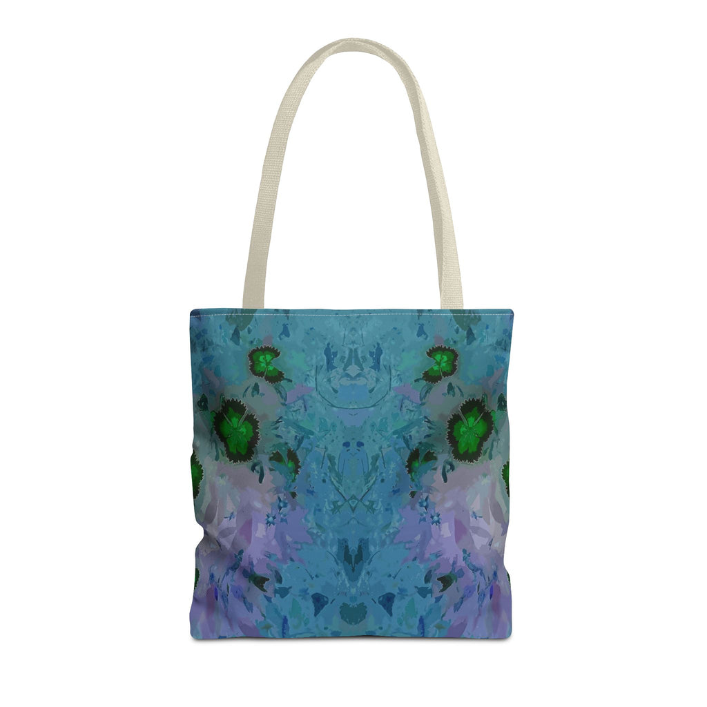 Abstract Blue-Green Art Tote Bag – All-Over Print Floral Kaleidoscope