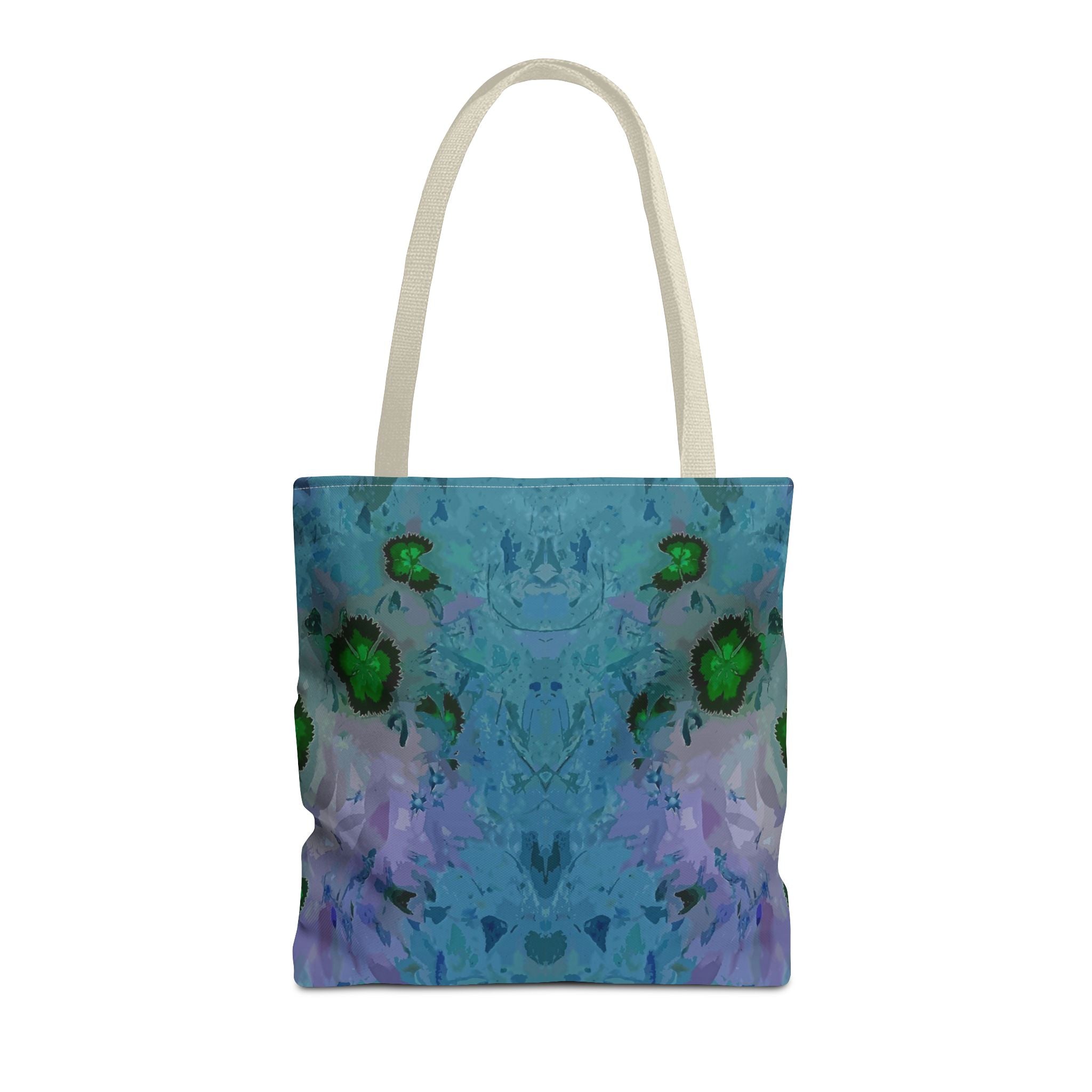 Abstract Blue-Green Art Tote Bag – All-Over Print Floral Kaleidoscope