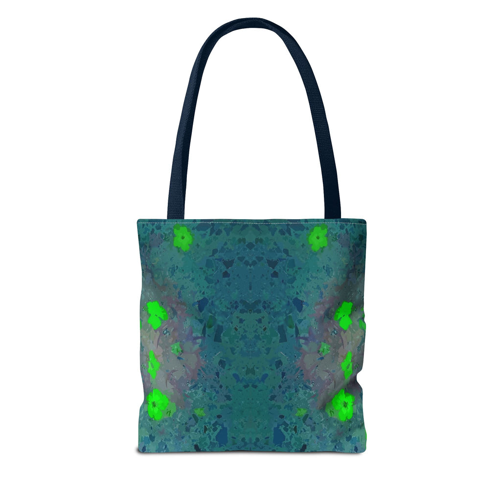 Teal Kaleidoscope Tote Bag — Abstract Green Floral All-Over Print