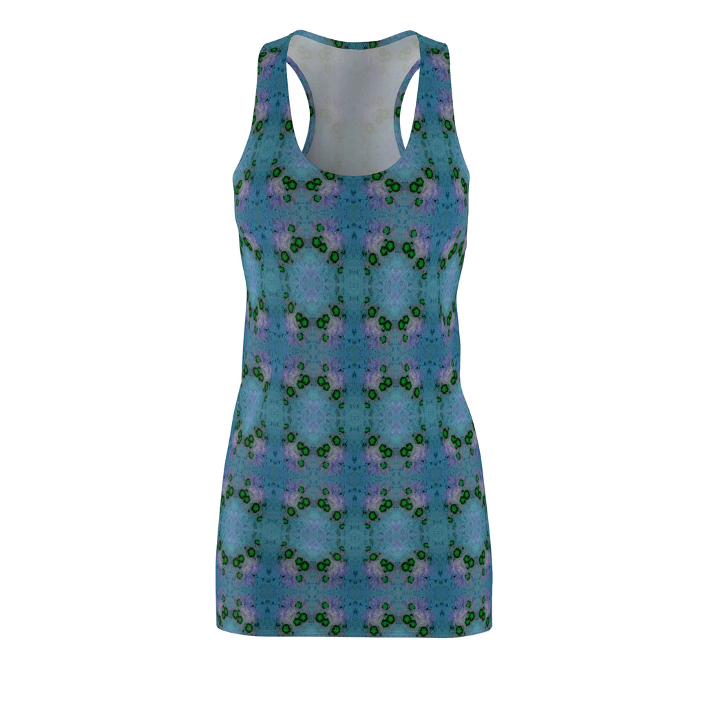 Blue Green Kaleidoscope Racerback Dress – Floral Geometric AOP