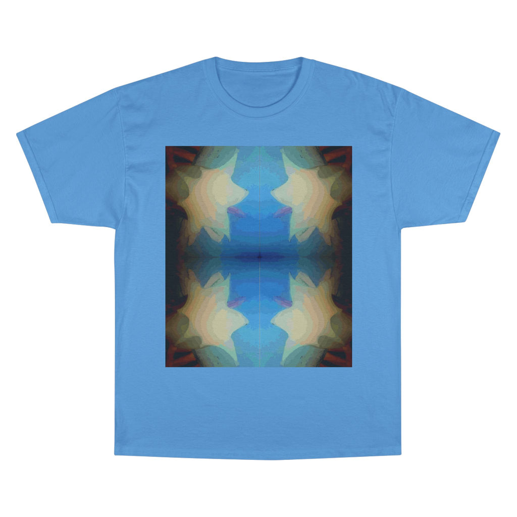 Abstract Blue Floral T-Shirt — Symmetrical Kaleidoscope Art Tee