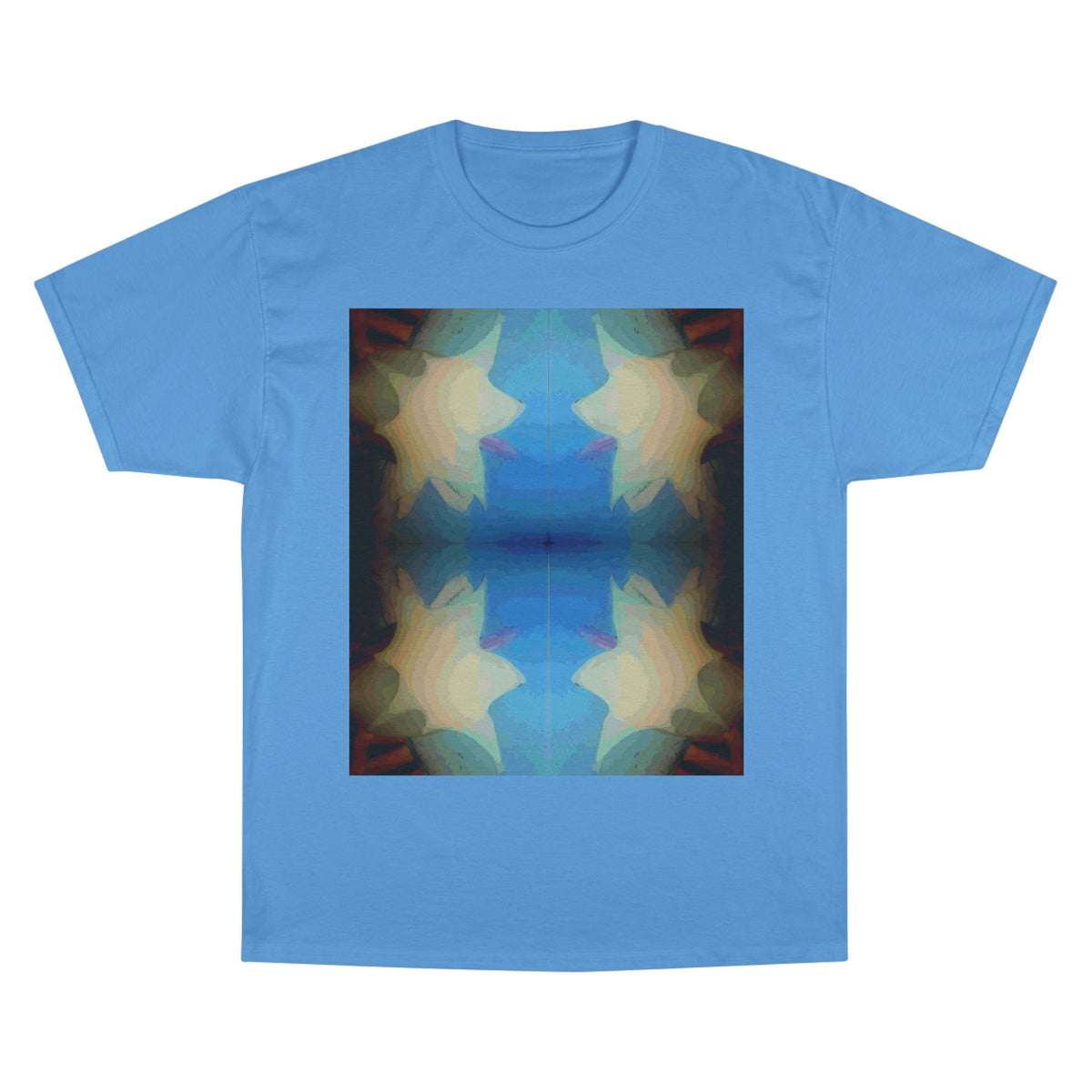 Abstract Blue Floral T-Shirt — Symmetrical Kaleidoscope Art Tee