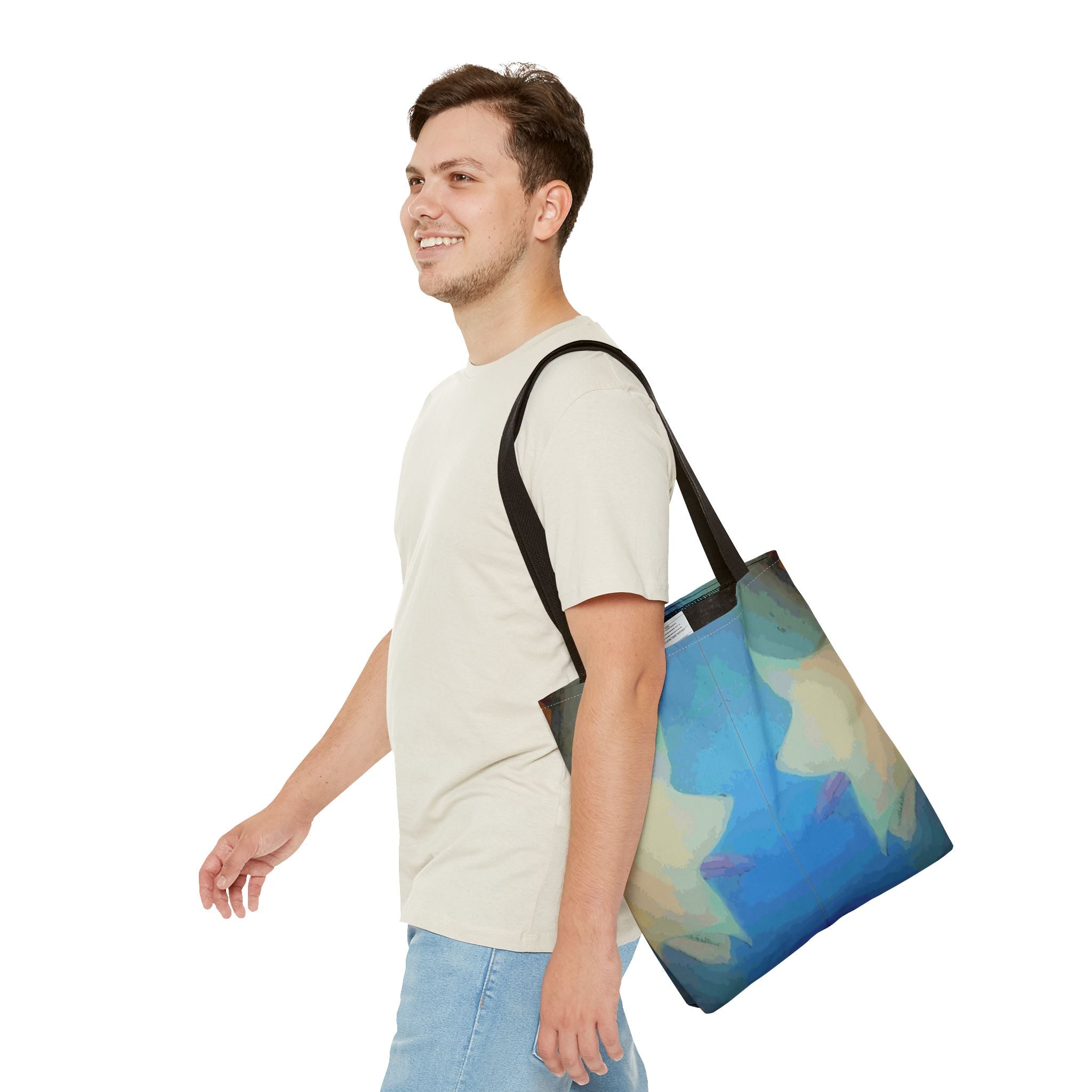 Abstract Blue Mirror Tote Bag – Artistic All-Over Print Beach & Everyday Tote