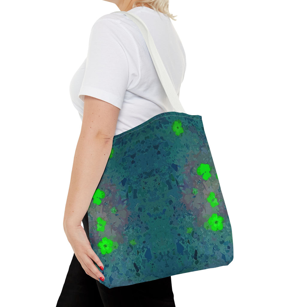 Teal Kaleidoscope Tote Bag — Abstract Green Floral All-Over Print