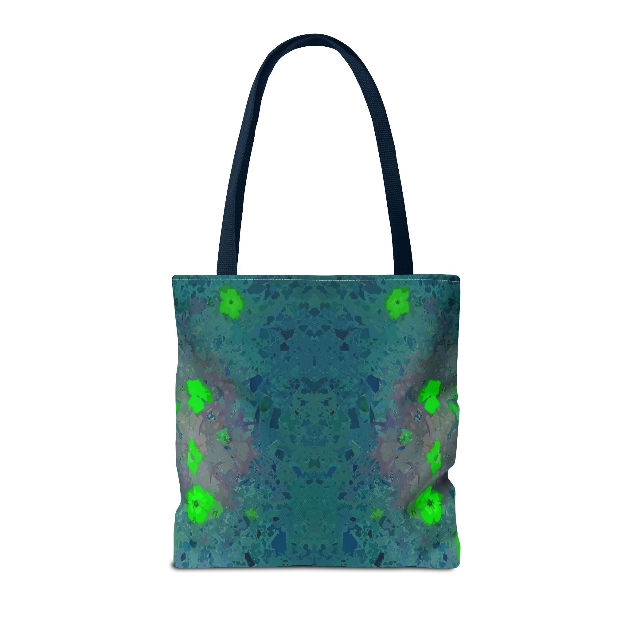 Teal Kaleidoscope Tote Bag — Abstract Green Floral All-Over Print