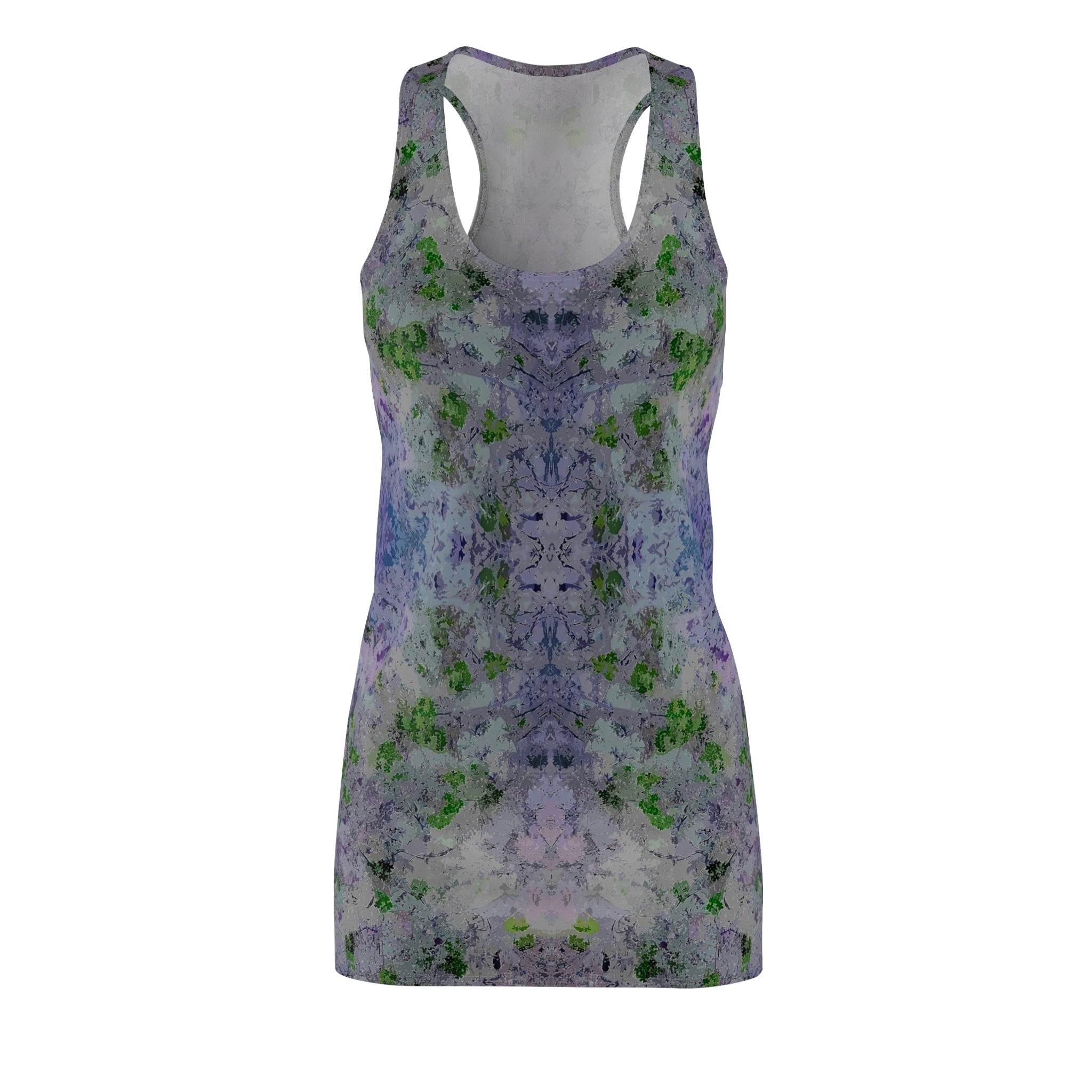 Floral Watercolor Racerback Dress — Lavender Green Tie-Dye All-Over Print