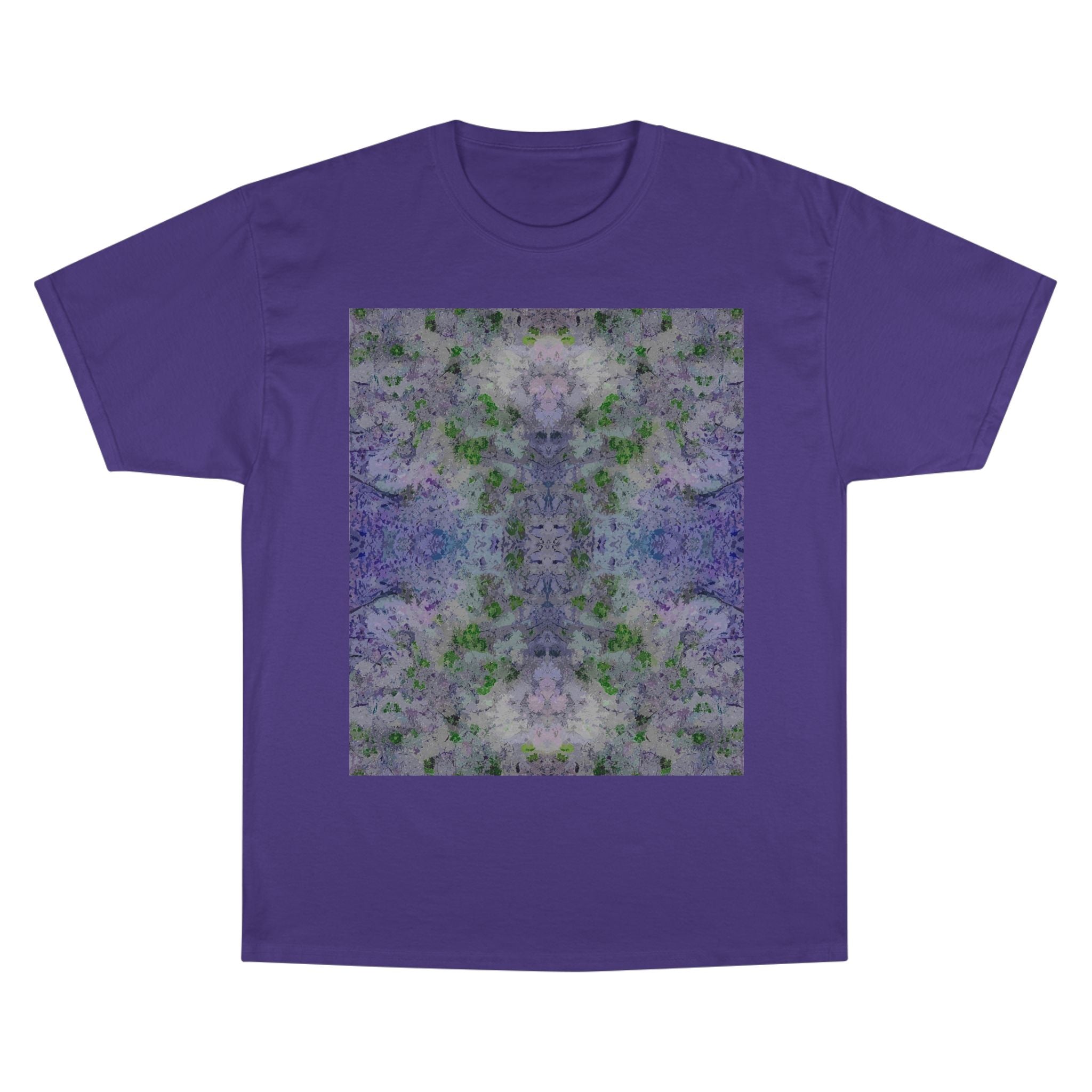 Abstract Floral Kaleidoscope T-Shirt — Purple Green Symmetry Print