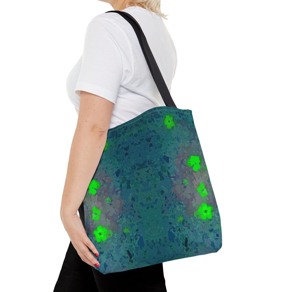 Teal Kaleidoscope Tote Bag — Abstract Green Floral All-Over Print