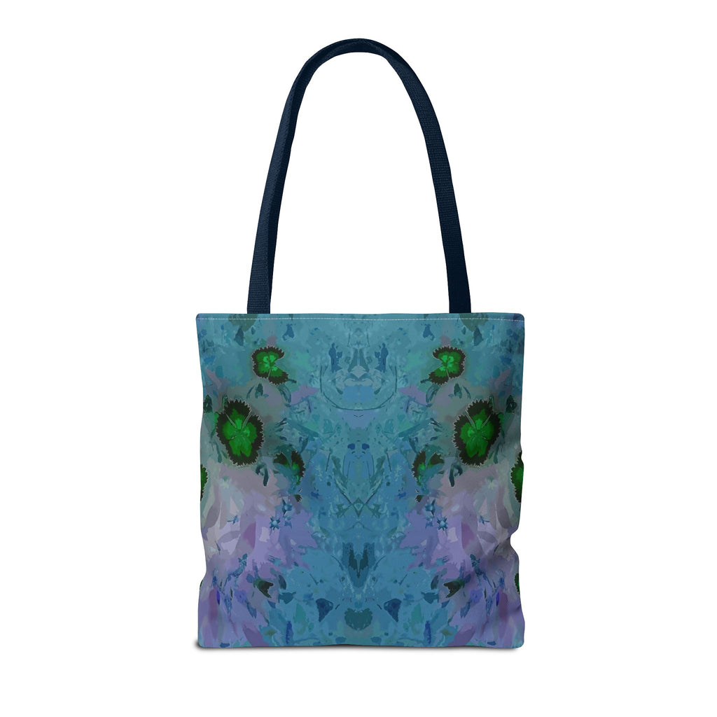 Abstract Blue-Green Art Tote Bag – All-Over Print Floral Kaleidoscope