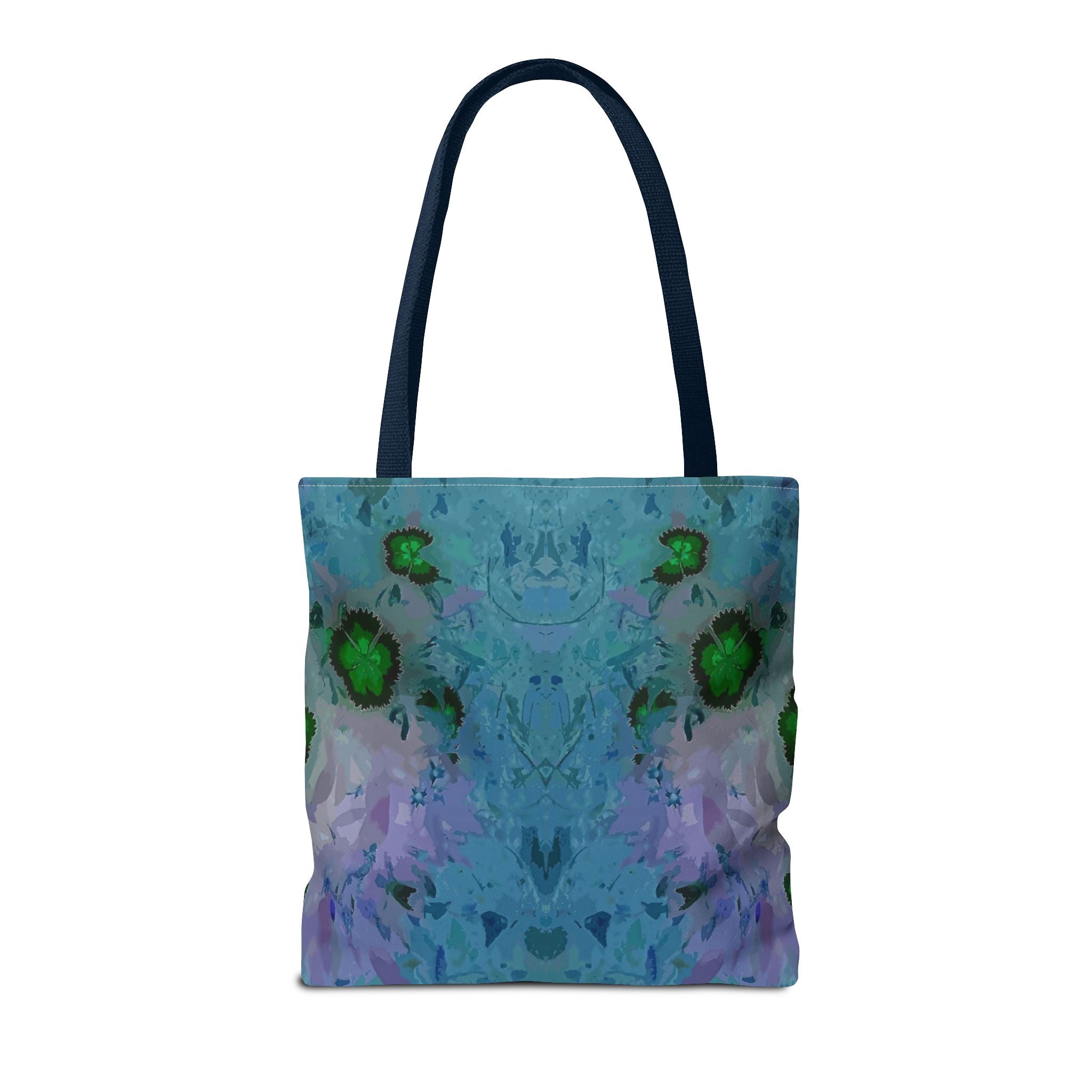 Abstract Blue-Green Art Tote Bag – All-Over Print Floral Kaleidoscope