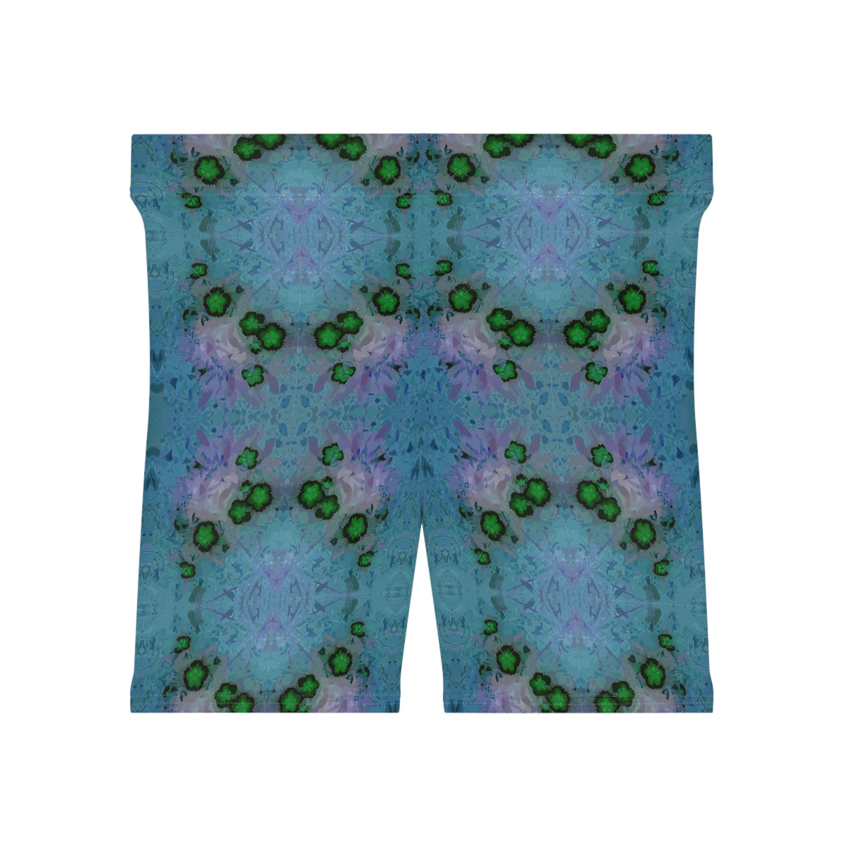 Blue Green Kaleidoscope Women's Biker Shorts — Abstract Floral Activewear