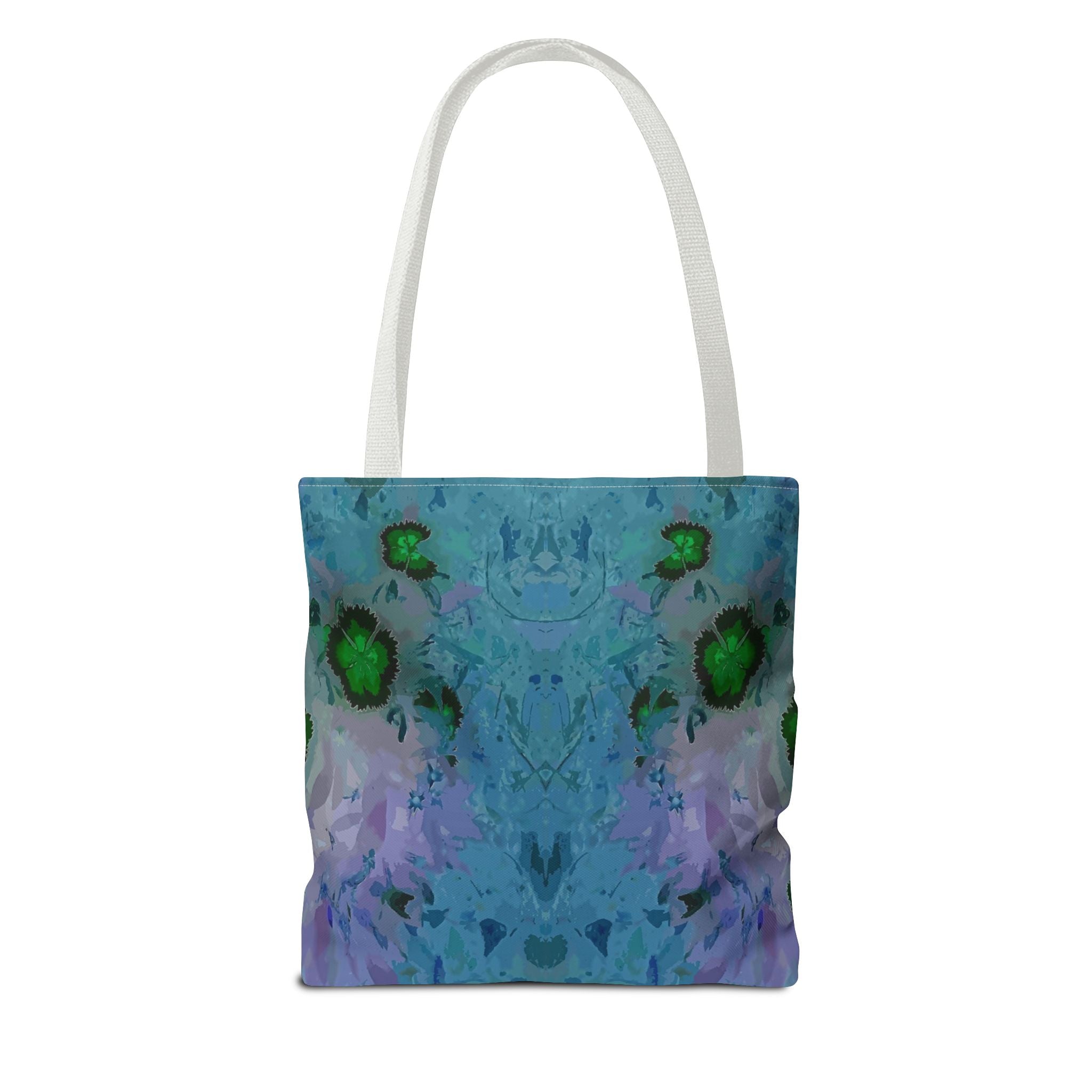 Abstract Blue-Green Art Tote Bag – All-Over Print Floral Kaleidoscope