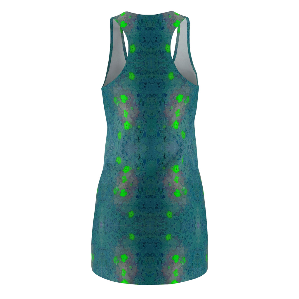 Teal Green Abstract Floral Racerback Dress — All-Over Print Women's Sundress
