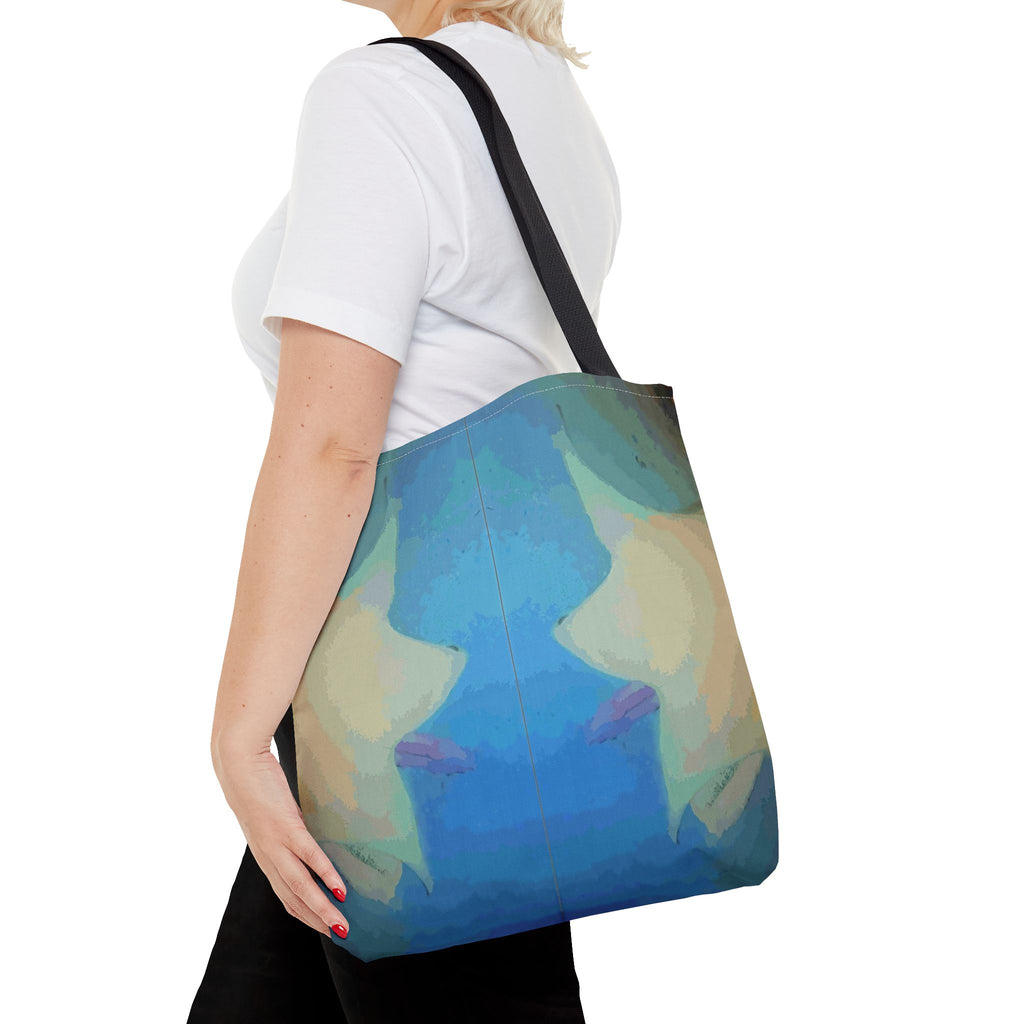 Abstract Blue Mirror Tote Bag – Artistic All-Over Print Beach & Everyday Tote