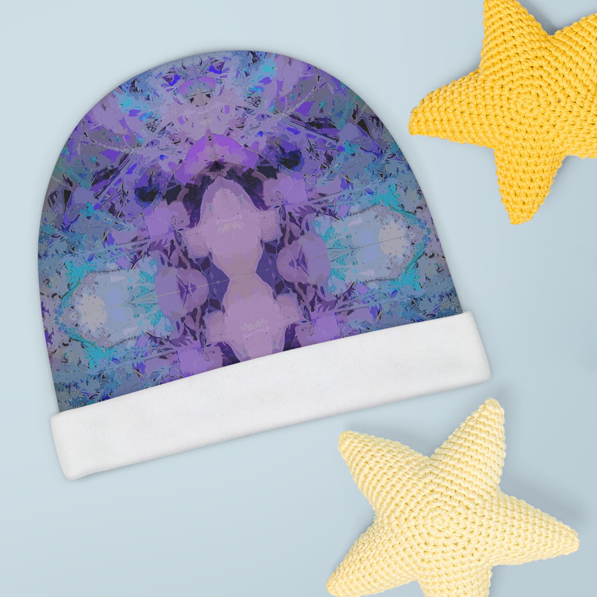 Pastel Kaleidoscope Baby Beanie – Purple & Teal Abstract Newborn Hat