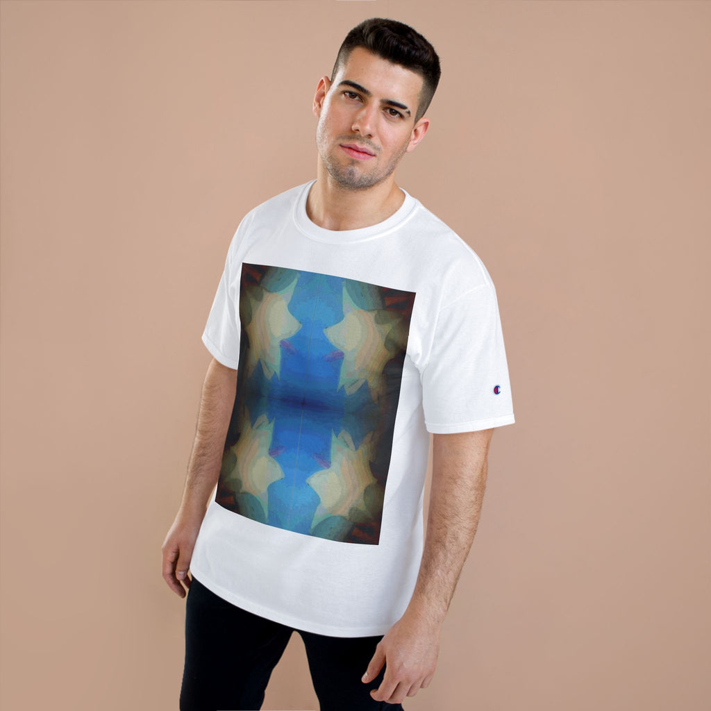 Abstract Blue Floral T-Shirt — Symmetrical Kaleidoscope Art Tee